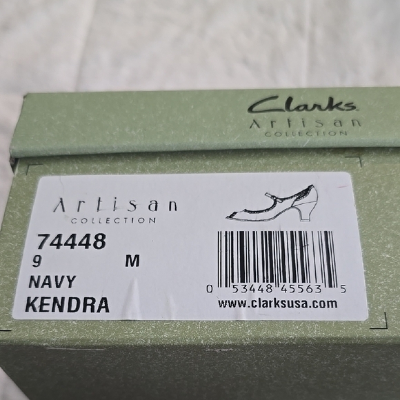 Clarks NavyLeather Heeled Peep-Toe Shoes with Adjustable Strap - Picture 3 of 12